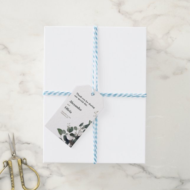 Moderne Eukalyptus-Hochzeit Geschenkanhänger (Mit Garn)
