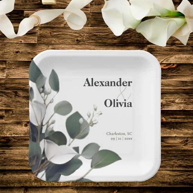 Moderne Eukalyptus-Hochzeit Pappteller (Modern Eucalyptus Wedding Paper Plates)