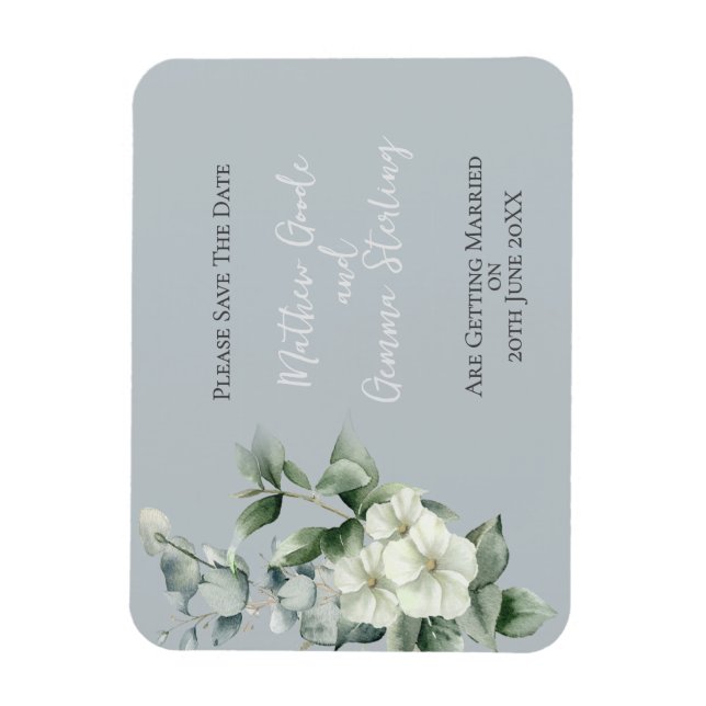 Moderne Eukalyptus-Hochzeit speichert das Datum Magnet (Vertikal)