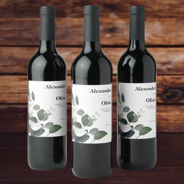 Moderne Eukalyptus-Hochzeit Weinetikett (Modern Eucalyptus Wedding Wine Label)