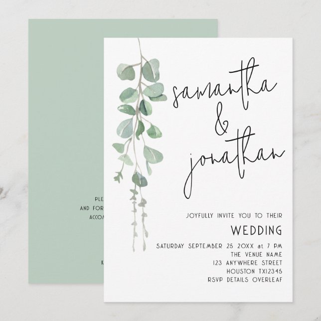 Moderne Eukalyptus-informelle Hochzeit Einladung (Vorne/Hinten)