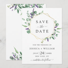 Moderne Eukalyptus Lavender Geometric Frame Weddin Save The Date