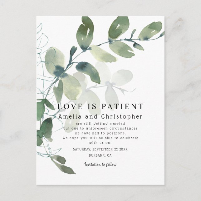 Moderne Eukalyptus-Liebe ist Patientenwechsel Postkarte (Vorderseite)