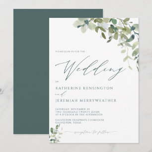 Moderne Eukalyptus-Minimalistische Schrift Hochzei Einladung