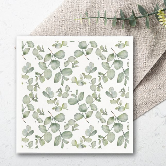 Moderne Eukalyptus-Salbei-Grün-Muster-Hochzeit Serviette (Von Creator hochgeladen)