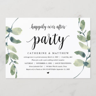 Moderne Eukalyptus, Schwarz, Hochzeitsfluchtparty Einladung