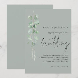 Moderne Eukalyptus Script Sage Green Wedding Einladung