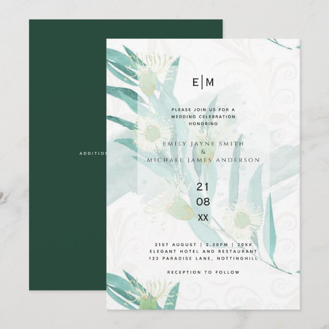 Moderne Eukalyptus Verlasse Grüne Wedding Einladun Einladung (Vorne/Hinten)