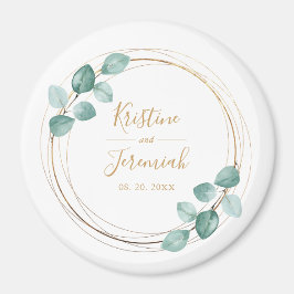 Moderne Eukalyptus Watercolor Gold Script Wedding Magnet