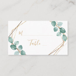 Moderne Eukalyptus Watercolor Gold Script Wedding Platzkarte