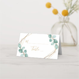 Moderne Eukalyptus Watercolor Gold Script Wedding Platzkarte