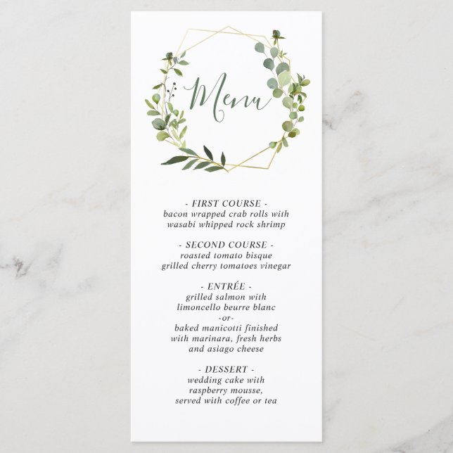 Moderne Eukalyptus Watercolor Wedding Menu Card Menükarte (Vorderseite)