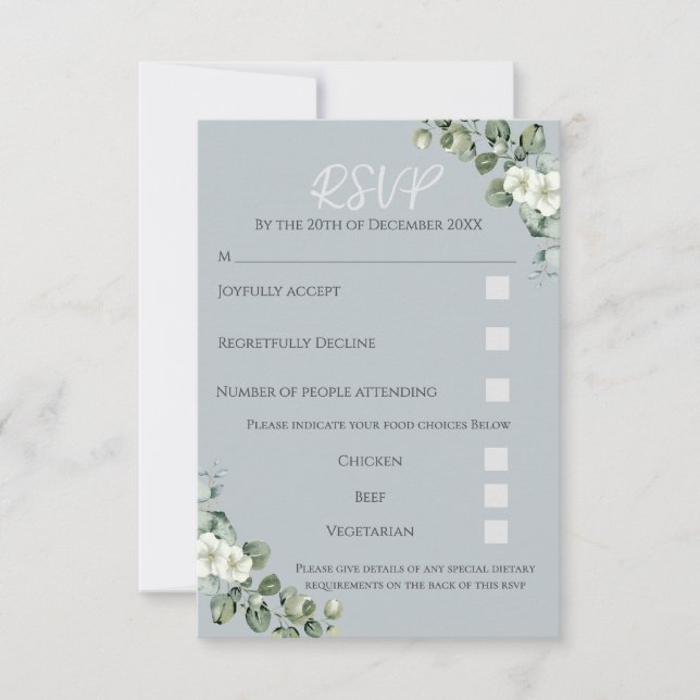 Moderne Eukalyptus Wedding RSVP Response Card Dankeskarte (Vorderseite)