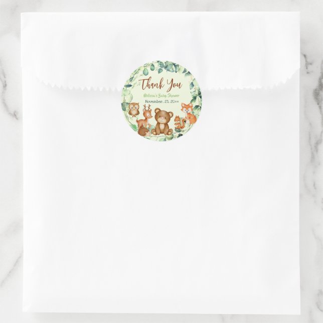 Moderne Eukalyptus Woodland Animals Forest Friends Runder Aufkleber (Tasche)