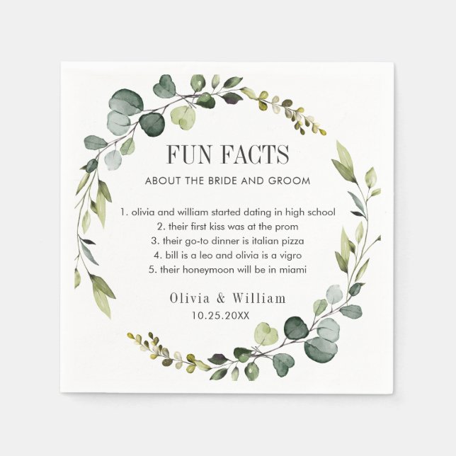 Moderne Eukalyptus Wreath Fun Fakten Wedding Boho Serviette (Vorderseite)