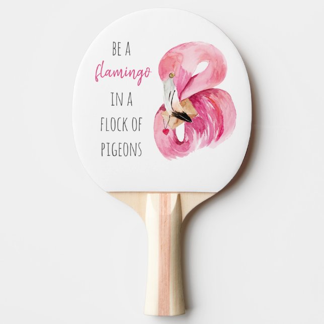 Moderne exotisch rosa Aquarellfärbung mit Zitat Tischtennis Schläger (Vorderseite)