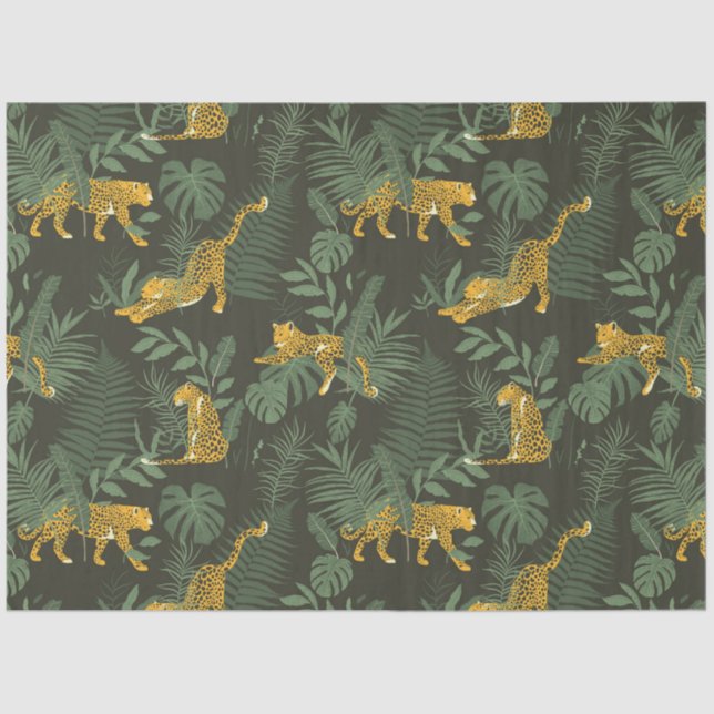 Moderne exotische Blätter und Leopardenmuster Seidenpapier (Vorderseite)