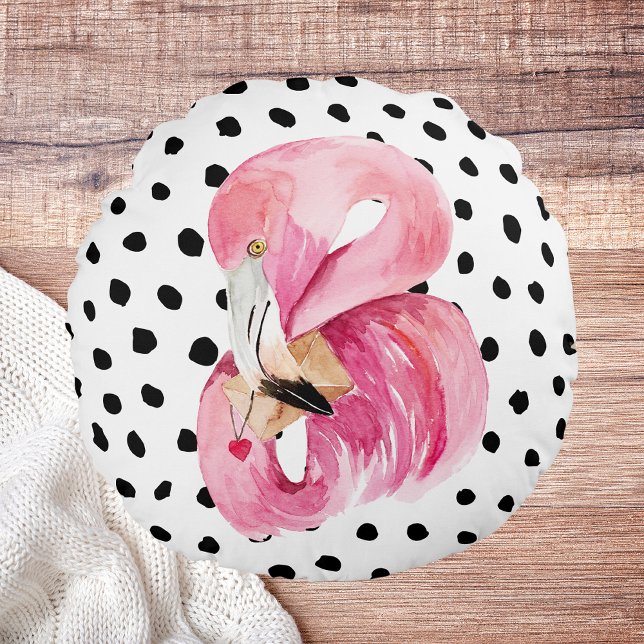Moderne exotische rosa Aquarellfarben Flamingo & D Rundes Kissen (Von Creator hochgeladen)