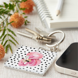 Moderne exotische rosa Aquarellfarben Flamingo & D Schlüsselanhänger