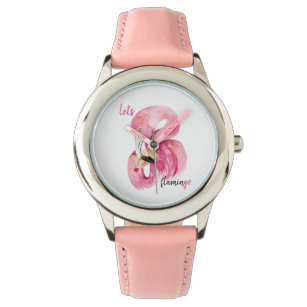 Moderne exotische Rosa Flamingo Wasserfarbe Armbanduhr