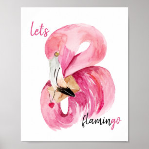 Moderne exotische Rosa Flamingo Wasserfarbe Poster