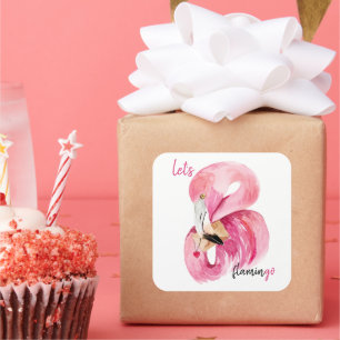Moderne exotische Rosa Flamingo Wasserfarbe Quadratischer Aufkleber