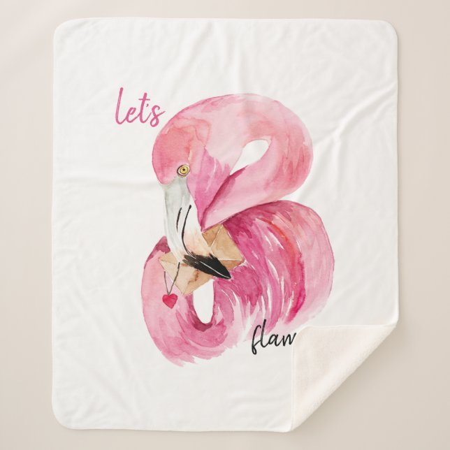 Moderne exotische Rosa Flamingo Wasserfarbe Sherpadecke (Vorderseite)