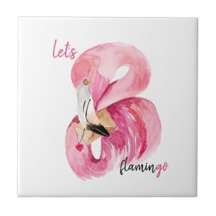 Moderne exotische rosa Let's Flamingo Aquarell Fliese