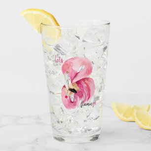 Moderne exotische rosa Let's Flamingo-Wasserfarbe Glas