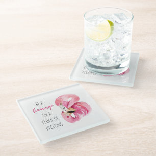 Moderne exotische rosa Wasserfarbe Flamingo mit Zi Glasuntersetzer