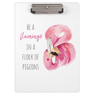 Moderne exotische rosa Wasserfarbe Flamingo mit Zi Klemmbrett