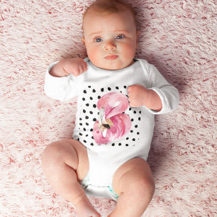 Moderne exotische rosa Wasserfarbe Flamingo & Punk Baby Strampler