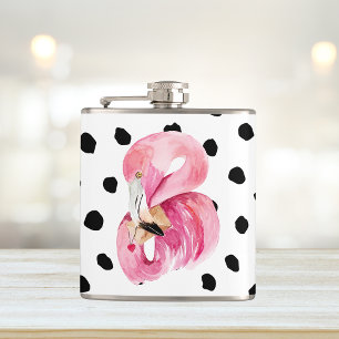 Moderne exotische rosa Wasserfarbe Flamingo & Punk Flachmann