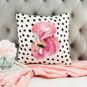 Moderne exotische rosa Wasserfarbe Flamingo & Punk Kissen