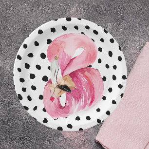 Moderne exotische rosa Wasserfarbe Flamingo & Punk Pappteller