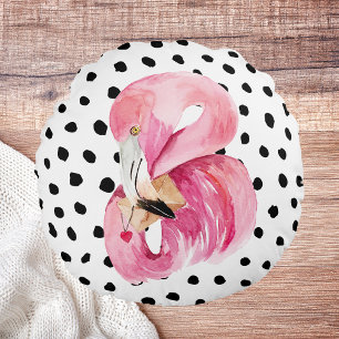 Moderne exotische rosa Wasserfarbe Flamingo & Punk Rundes Kissen