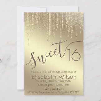 Moderne extravagante Goldschrift süß 16 Einladung