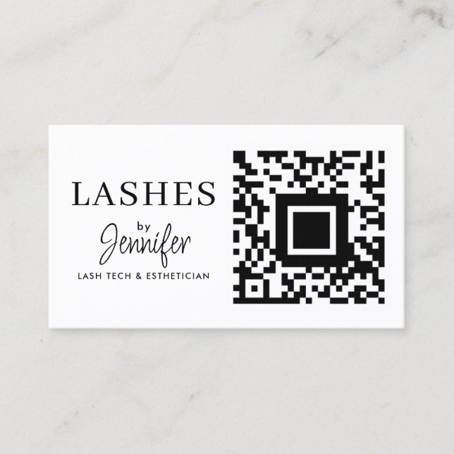 Moderne Eyelash Erweiterungen QR Code Schwarz und  Visitenkarte (Vorderseite)