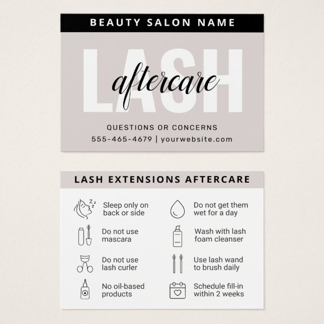Moderne Eyelash Extensions Lash Aftercare Card (Vorne & Hinten)