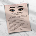 Moderne Eyelash Makeup Artist Aftercare Instructio Flyer<br><div class="desc">Rose Gold Glitzer Tropfen Gold Lashes Makeup Artist Aftercare Instruction Flyer.</div>