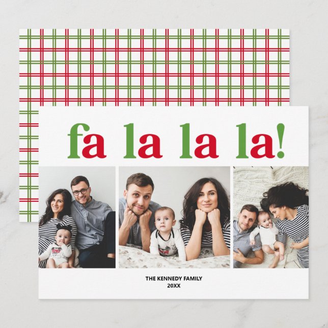Moderne Fa La La 3 Foto Weihnachtskarte Einladung (Vorne/Hinten)