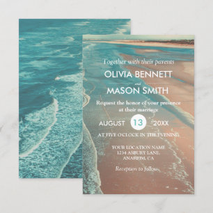 Moderne Fade Tropical Beach Sea Wedding Card Einladung