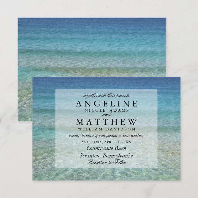 Moderne Fade Tropical Beach Sea Wedding Card Einladung (Vorne/Hinten)