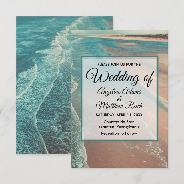 Moderne Fade Tropical Beach Sea Wedding Card Einladung (Vorne/Hinten)