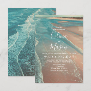 Moderne Fade Tropical Beach Sea Wedding Card Einladung