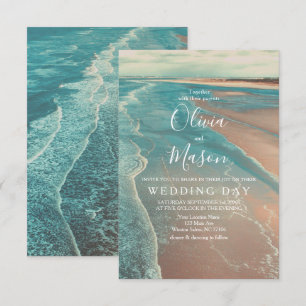 Moderne Fade Tropical Beach Sea Wedding Card Einladung