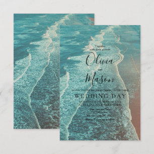 Moderne Fade Tropical Beach Sea Wedding Card Einladung