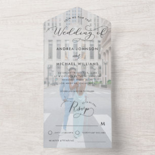 Moderne Faded Foto Script Foto Hochzeit All In One Einladung