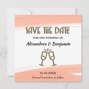 Moderne faire-part de mariage à l'aquarelle pêche