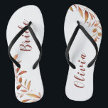 Moderne Fall Greenery Geometrische Personalisierte Flip Flops<br><div class="desc">Rustikale Aquarell botanische Laubgrün Design,  mit personalisiertem Namen,  einfach und elegant,  große personalisierte Geschenke für BrautAlle passenden Stücke in der Sammlung</div>